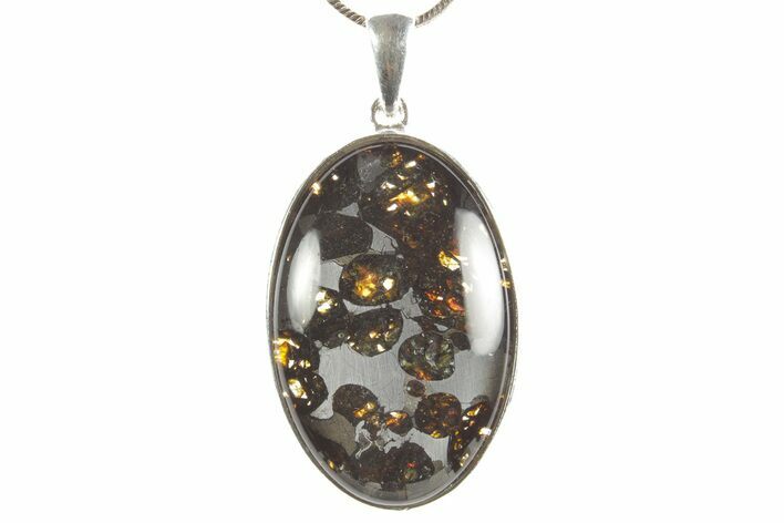 Sericho Pallasite Oval Meteorite Pendant - Sterling Silver #373095